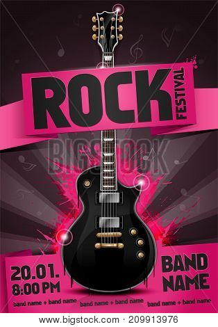 vector rock festival flyer design template with guitar