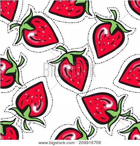 Simple cute fashion badge sticker seamless cartoon strawberry background stock