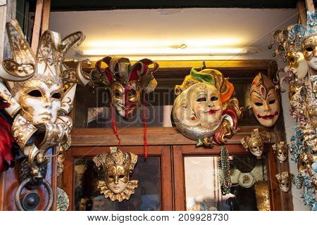 Venice City Of Italy. Triditional Venetian Carnival Masks