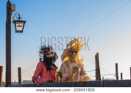 Venice Triditional Carnival Mask And Costumes. Venice, Italy