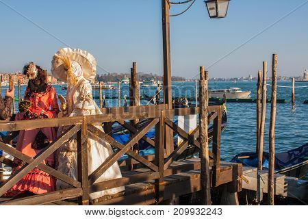 Venice Triditional Carnival Mask And Costumes. Venice, Italy