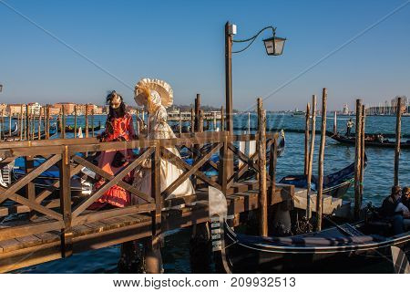 Venice Triditional Carnival Mask And Costumes. Venice, Italy
