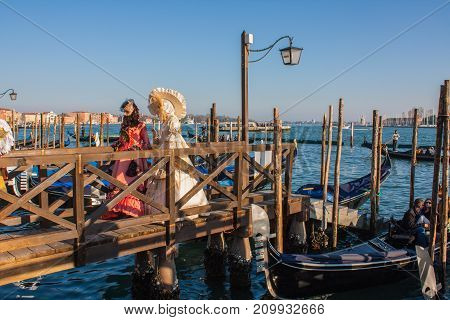 Venice Triditional Carnival Mask And Costumes. Venice, Italy