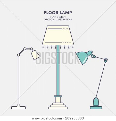Set of modern floor lamp. Flat stroke design Vector illustration