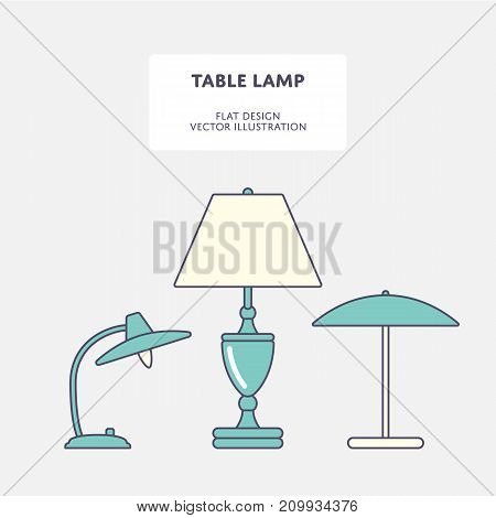 Set of modern table lamps. Flat stroke design Vector illustration