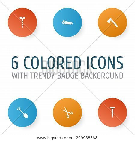 Handtools Icons Set. Collection Of Screw, Axe, Bolt And Other Elements