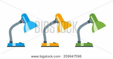 Office desk lamp. Lamp in different colors. Flat design Vector illustration
