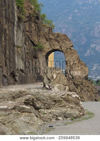 Ancient Roman Road Arch In Donnas