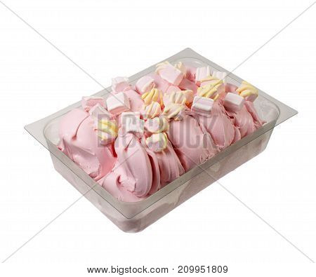 Pinck Italian gelato ice cream isolated on white.