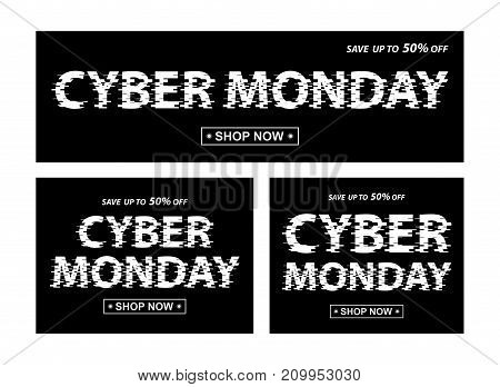 Cyber monday black banners. Vector different proportion banners with Cyber Monday text