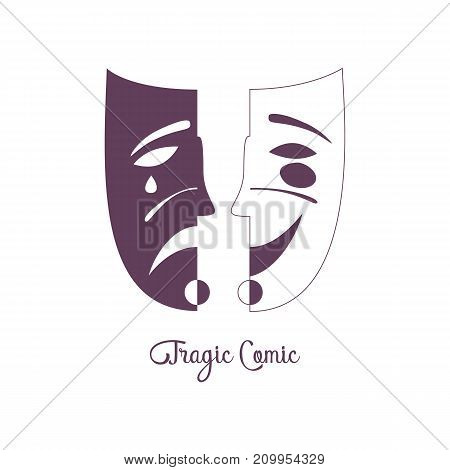 Carnival mask concept. Venice Masquerade symbol. Stylized freehand monochrome icon. Theatrical performance show emblem. Theater logo template. Actor vector decorative element banner background