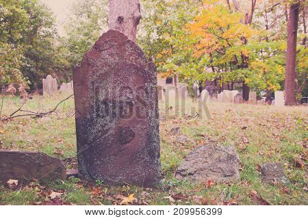 Old Tombstones In Cemetery