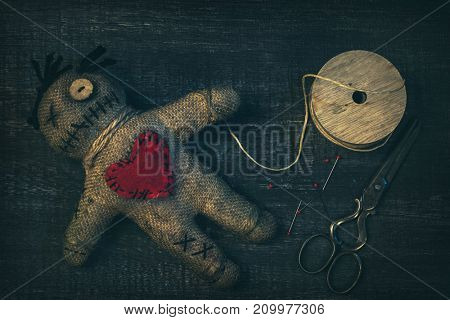 Voodoo doll with pins stuck into it