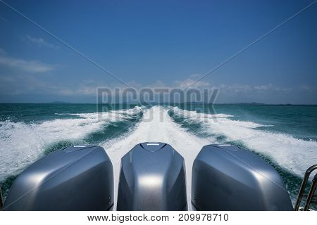 speed boat motor and air bubble on sea for travel - can use to display or montage on product