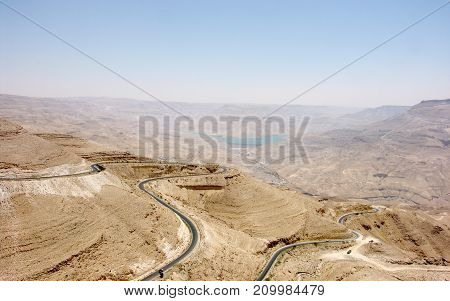 Landscape view of Jordanian Valley from mount Nebo in Jordan with israel border view
