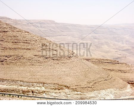 Landscape view of Jordanian Valley from mount Nebo in Jordan with israel border view