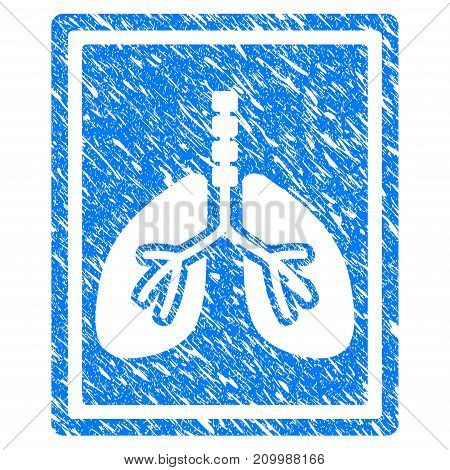 Grunge Lungs Fluorography icon with scratched design and unclean texture. Unclean vector blue Lungs Fluorography pictogram for rubber seal stamp imitations and watermarks. Draft sticker symbol.