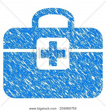 Grunge Medkit icon with scratched design and grungy texture. Unclean vector blue Medkit pictogram for rubber seal stamp imitations and watermarks. Draft sign symbol.