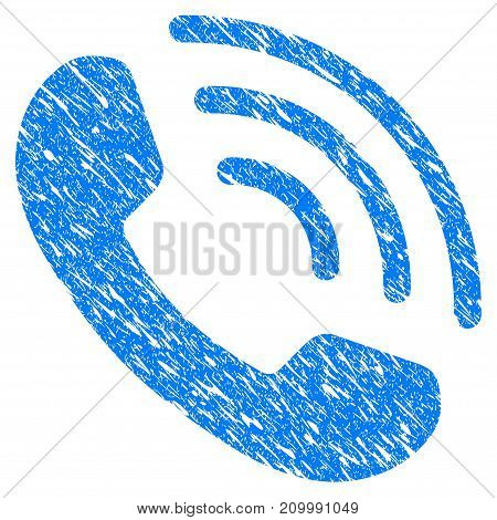 Grunge Phone Ring icon with scratched design and dust texture. Unclean vector blue Phone Ring pictogram for rubber seal stamp imitations and watermarks. Draft emblem symbol.