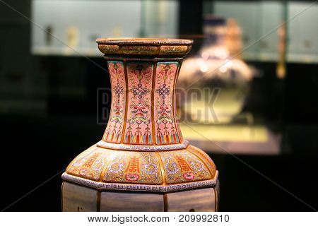 A display of ancient pottery at the Shanghai Museum.
