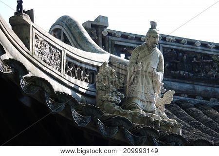 Yuyuan Garden pavilions in Shanghai showing the roof detail and decoration.