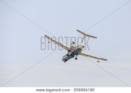 Khabarovsk, Russia - 03.10.2017: Beriev be-200 CHS Plane amphibian of the Ministry of emergency situations of Russia