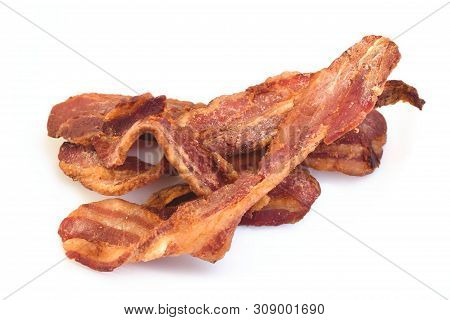 Crispy Bacon Rashers Isolated Against A White Background