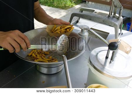 Snackbar Selling Fries On The Street Fair