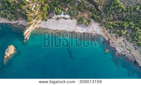 Aerial View Of Metalia Beach. Thassos Island, Greece
