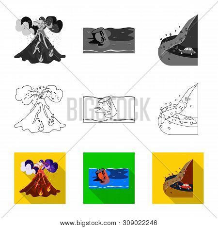 Vector Design Of Weather And Distress Icon. Set Of Weather And Crash Stock Vector Illustration.