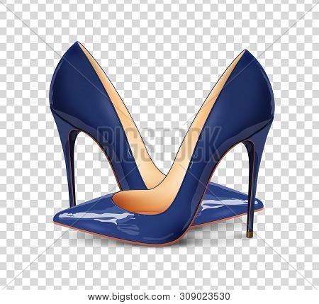 Pair Of Blue Female Pumps On A Transparent Background, Sexy Shoes, Classic. High-heeled Shoes, Blue 