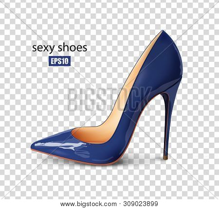 Beautiful Female Blue Pump On A Transparent Background, Sexy Shoes, Classic. High-heeled Shoes, Pate