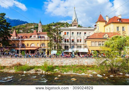Merano City Centre View. Merano Or Meran Is A Town In South Tyrol Province In Northern Italy.
