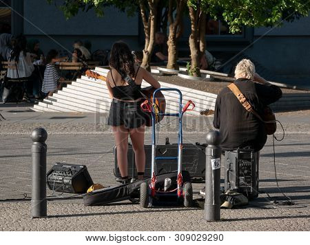Berlin, Germany - June 29, 2019: Street Musicians Near Zoologischer Garten Station In Berlin, German
