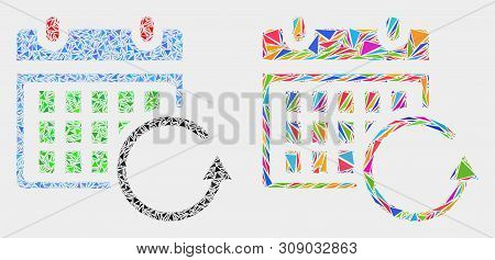 Calendar Rollback Collage Icon Of Triangle Items Which Have Different Sizes And Shapes And Colors. G