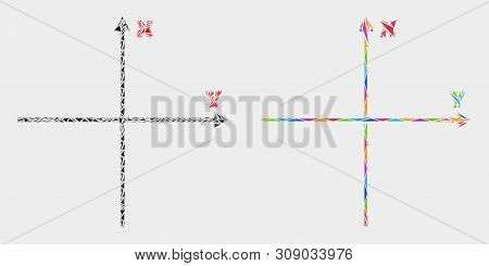 Cartesian Axes Collage Icon Of Triangle Elements Which Have Variable Sizes And Shapes And Colors. Ge
