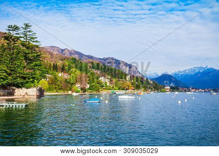 Public Park In Stresa Town Near The Lago Maggiore Lake Waterfront In North Italy.