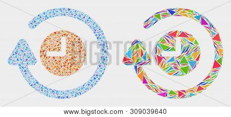Rotate Clockwise Mosaic Icon Of Triangle Elements Which Have Variable Sizes And Shapes And Colors. G