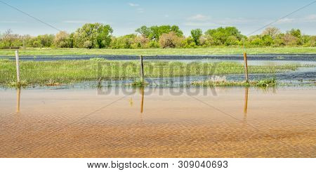 Flooded fields in Nebraska along the Elkhorn River