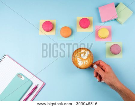 Flaylay of coffee break in girly office