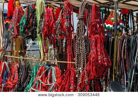 Colorful Horse Halter Ropes  At Local Horse Race And County Fair In Moacsa, Covasna .
