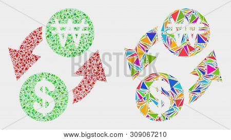 Dollar Exchange Korean Won Collage Icon Of Triangle Items Which Have Various Sizes And Shapes And Co
