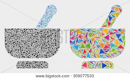 Mortar Collage Icon Of Triangle Items Which Have Different Sizes And Shapes And Colors. Geometric Ab