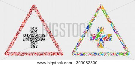 Medical Warning Triangle Mosaic Icon Of Triangle Elements Which Have Various Sizes And Shapes And Co