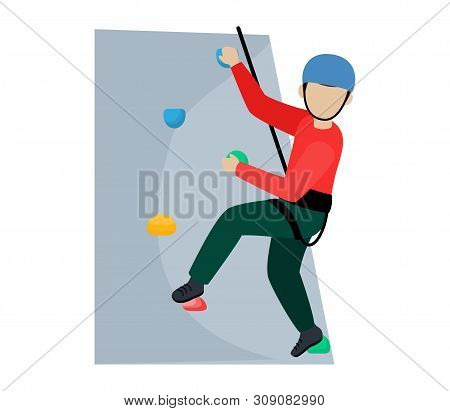 Kids Climbing Vector Climber Children Character Climbs Rock Mountain Wall Or Mountainous Cliff Illus
