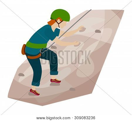Kids Climbing Vector Climber Children Character Climbs Rock Mountain Wall Or Mountainous Cliff Illus