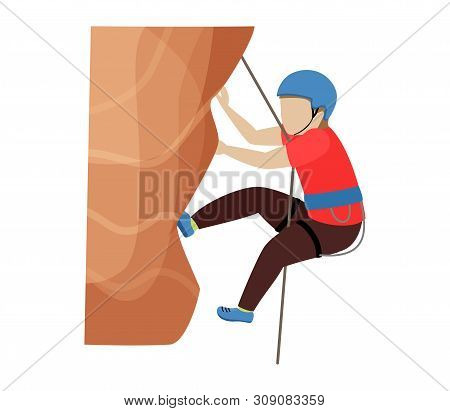 Kids Climbing Vector Climber Children Character Climbs Rock Mountain Wall Or Mountainous Cliff Illus