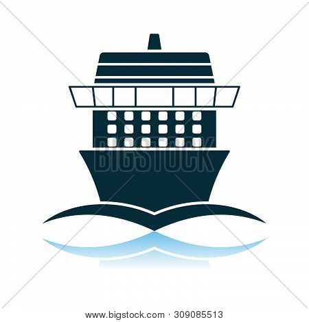 Cruise Liner Icon Front View. Shadow Reflection Design. Vector Illustration.