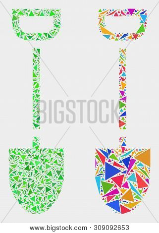 Shovel Collage Icon Of Triangle Elements Which Have Different Sizes And Shapes And Colors. Geometric