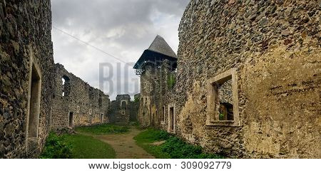 Picturesque Ruins Of The Part Of Courtyard And Main Tower-donjon Of The Ancient Stone Nevytske Castl